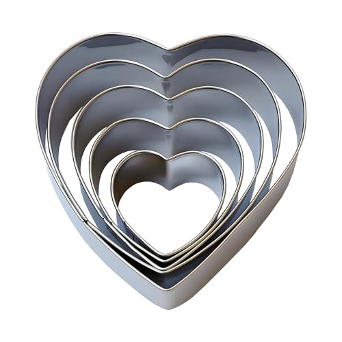 Heart Cookie Cutter Set - 5 Piece - 4", 3 2/5", 2 3/4", 2 1/5", 1 5/8", Heart Shaped Biscuit Cutters | Amazon (US)