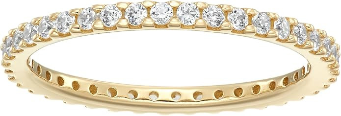 Amazon Collection Platinum or Gold Plated Sterling Silver All-Around Band Ring set with Round Inf... | Amazon (US)