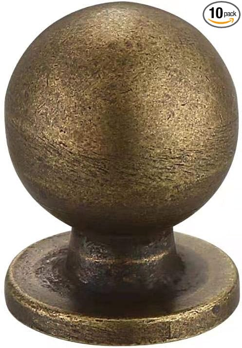10 Pack 1 Inch (25mm) Diameter Round Solid Vintage Antique Brass Finish Kitchen Cabinet Knob. | Amazon (US)