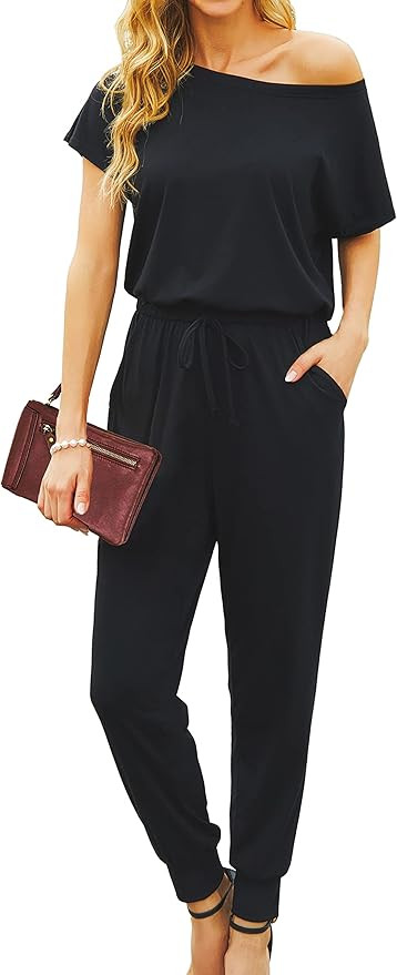 KAY SINN Summer Jumpsuit Rompers Off Shoulder for Women with Pockets Casual Elastic Waist | Amazon (US)