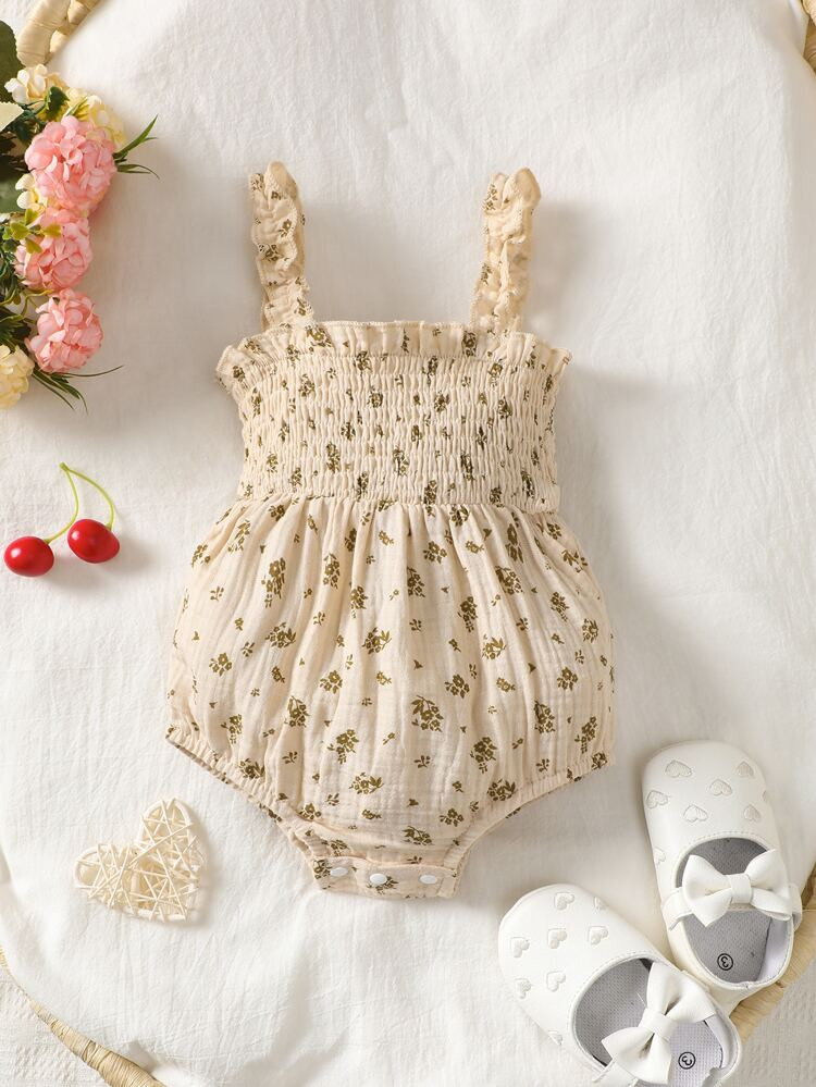 Baby Ditsy Floral Print Shirred Cami Bodysuit | SHEIN