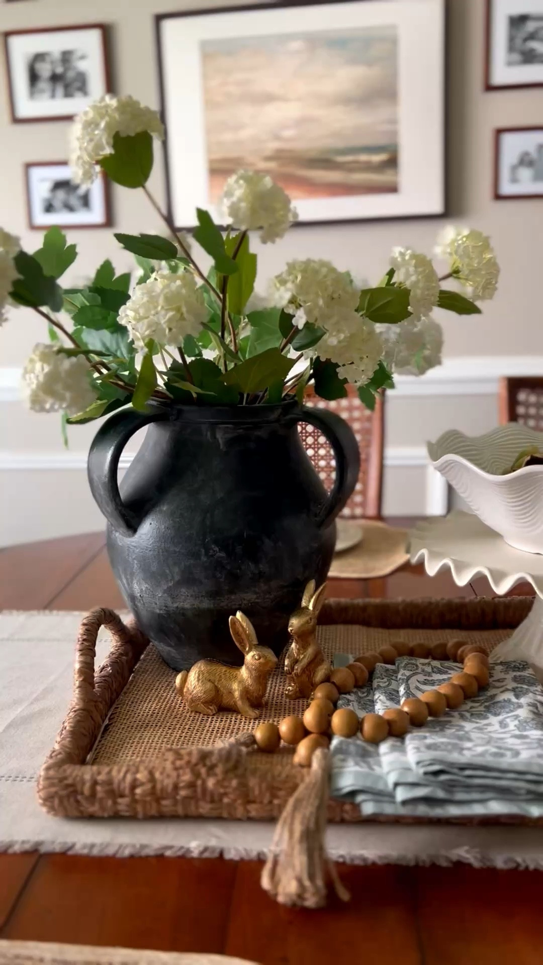 Dinning room vignette 
Easter tray styling 
Scalloped pedestal 
Styled tray

#LTKHome #LTKSaleAlert #LTKSeasonal