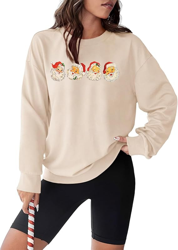 MODNTOGA Women Christmas Sweatshirt Vintage Santa Graphic Long Sleeve Crewneck Pullover Tops Retr... | Amazon (US)