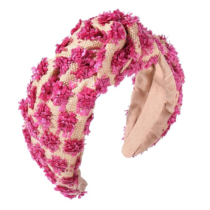 Raffia Knotted Headbands for Women Boho Straw Wide Top Knot Hairband Statement Rattan Woven Pom P... | Amazon (US)