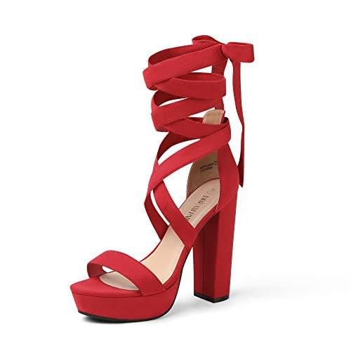 DREAM PAIRS High Chunky Block Platform Heels for Women Strappy Gladiator Sexy Open Toe Dressy Sandals SDHS2205W Red 9.5 | Amazon (US)
