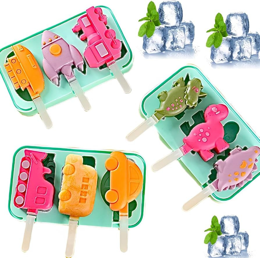 3PCS Dinosaur Popsicle Molds, Cute Silicone Kids Ice Cream Molds | Amazon (US)