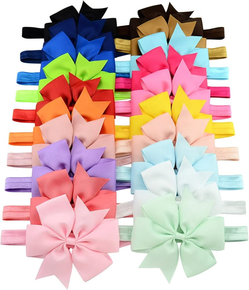 MEKBOK 20Pcs Baby Girl Headbands with Bow Cute Elastic Hair Wrap for Newborn Infant Toddler Pink | Amazon (US)