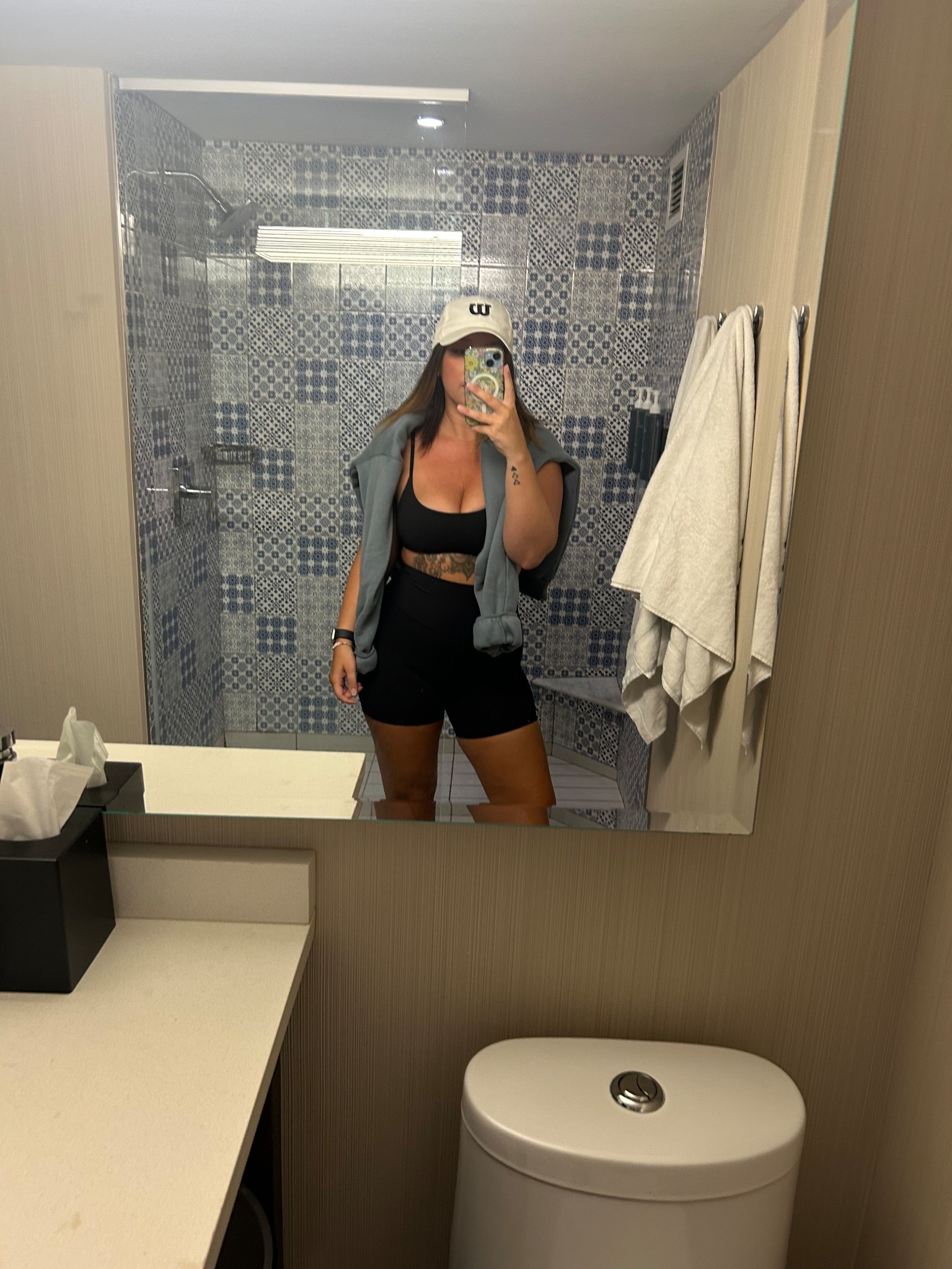 Everyday casual outfit for walking around and running errands. Love these target biker shorts and I threw my comfrt hoodie over my shoulders for a little extra perfect little travel outfit 

#LTKStyleTip #LTKActive #LTKTravel