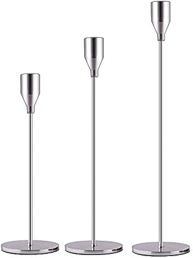SUJUN Silver Candle Holders Set of 3 for Taper Candles, Decorative Candlestick Holder for Wedding... | Amazon (US)
