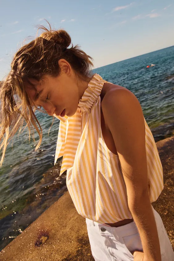 STRIPED PUFFY TIE TOP | Zara US