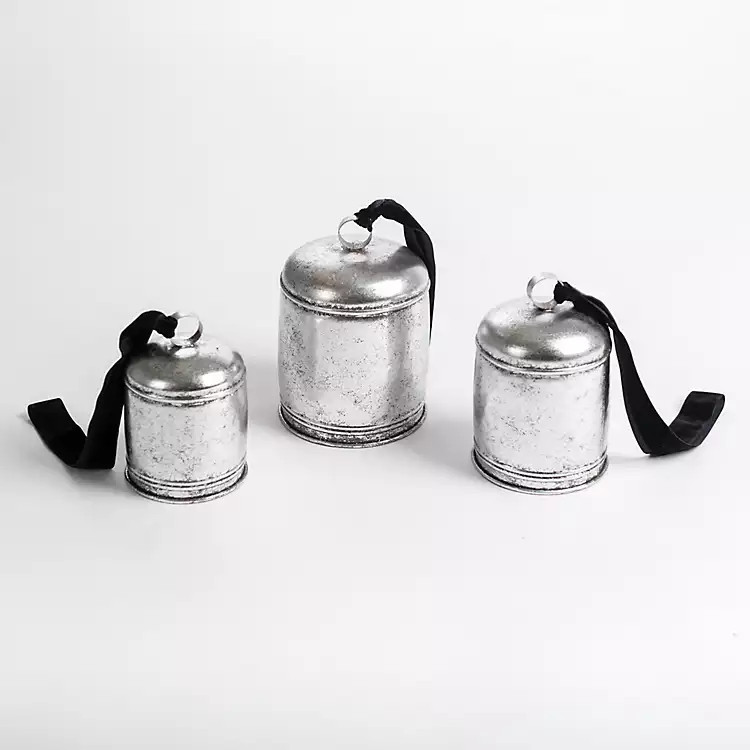 Silver Bells with Black Velvet Ribbons, Set of 3 | Kirkland's Home