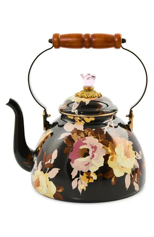 MACKENZIE CHILDS Wild Rose Brown Enameled Steel 3-Quart Tea Kettle at Nordstrom | Nordstrom