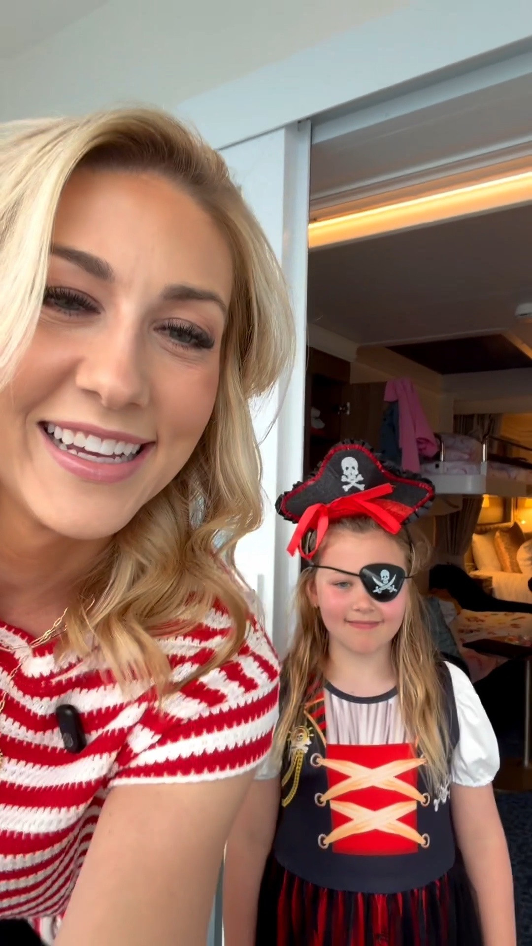 🏴‍☠️ Pirate Night on our Disney Cruise
•comfy & cute dresses for the girls with all the accessories 
•striped top for me that I will absolutely reuse
•fun necklace that Ive worn most of the trip
*Save this for your next Disney Cruise adventure!