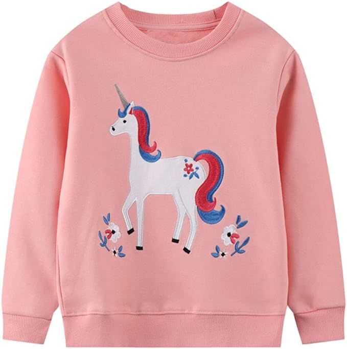 CesAnnees Toddler Little Girls' Unicorn Sweatshirt Comfort Soft CrewNeck Long Sleeve Fashion Casu... | Amazon (US)