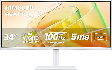 SAMSUNG 34” ViewFinity (S65TC) Series Ultra-WQHD 1000R Curved Computer Monitor, HDR10, 100Hz, A... | Amazon (US)
