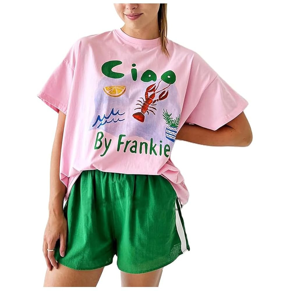 Women Teen Girls Oversized Lobster Graphic Tees Y2K Short Sleeve Aesthetic Floral Printed Baggy T... | Amazon (US)