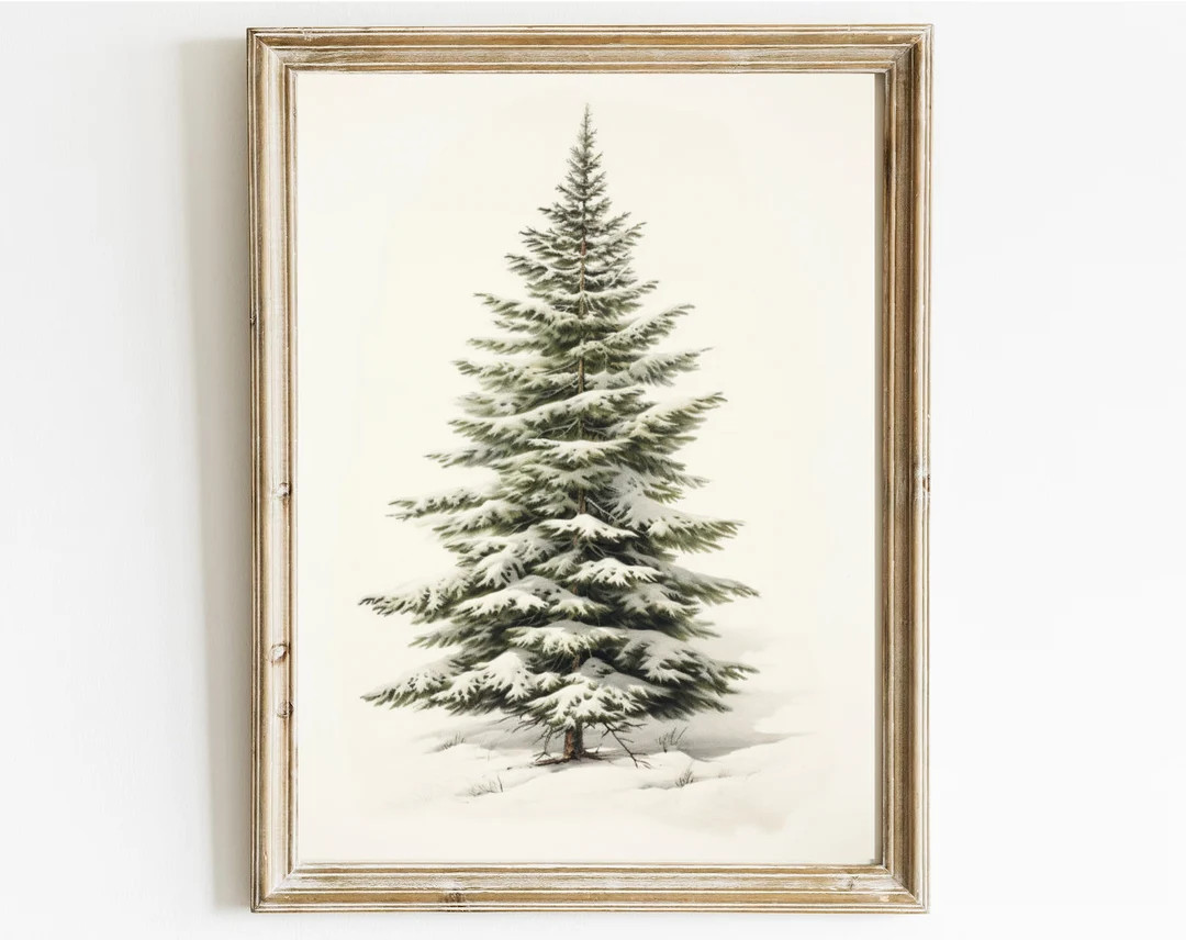 Vintage Christmas Tree, Pine Tree Vintage Print, Winter Art, Holiday Decor, Moody Neutral Holiday... | Etsy (US)