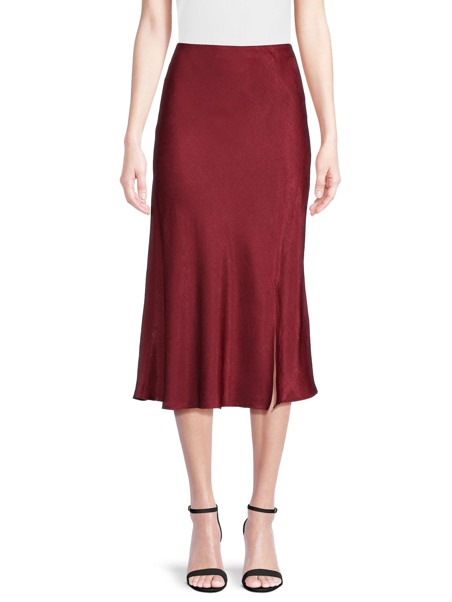 Time and Tru Women's Satin Midi Skirt with Side Slit, Sizes XS-XXXL | Walmart (US)