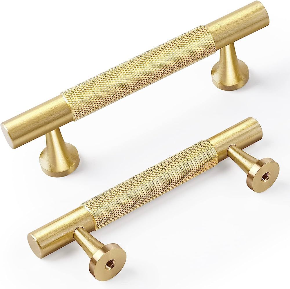 RZDEAL 5Pcs Solid Brass Cabinet Pulls Gold Kitchen Cabinet Handles Drawer Pulls Brushed Brass Kit... | Amazon (US)