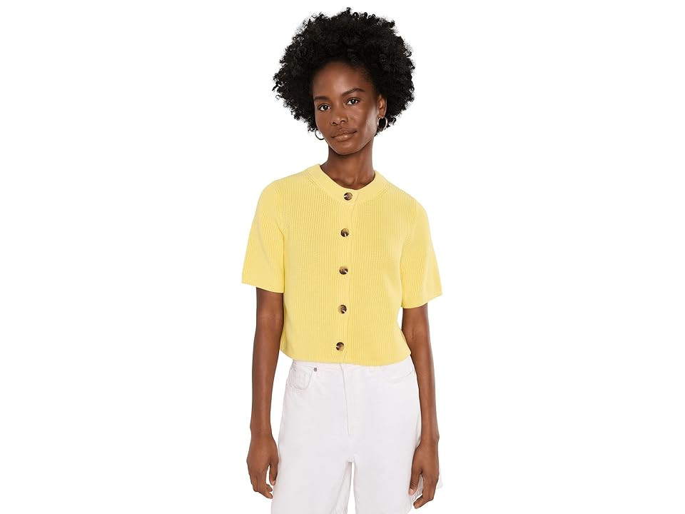 525 america Ginevra Short Sleeve Shaker Cardigan Women's Sweater Lemon Meringue: XS | Zappos.com