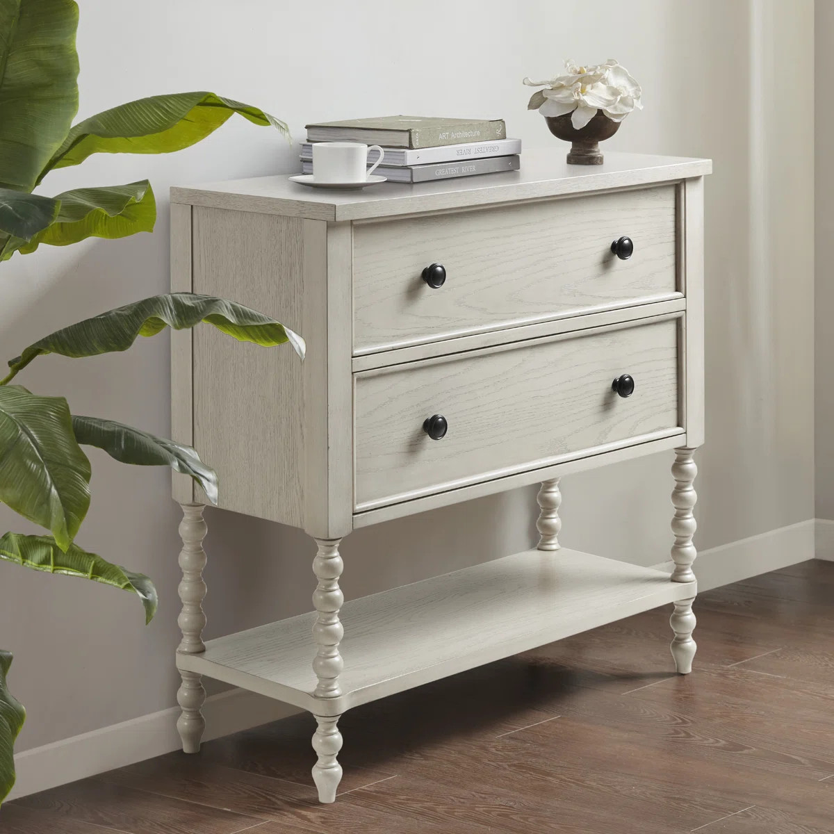 Beckett Spindle Wood 2-Drawer Accent Chest with Lower Shelf | Wayfair North America