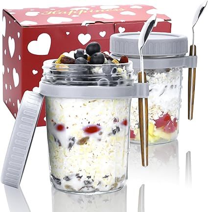 Overnight Oats Containers with Lids and Spoons - 2 Pack Glass Mason Jars for Overnight Oats Oatme... | Amazon (UK)