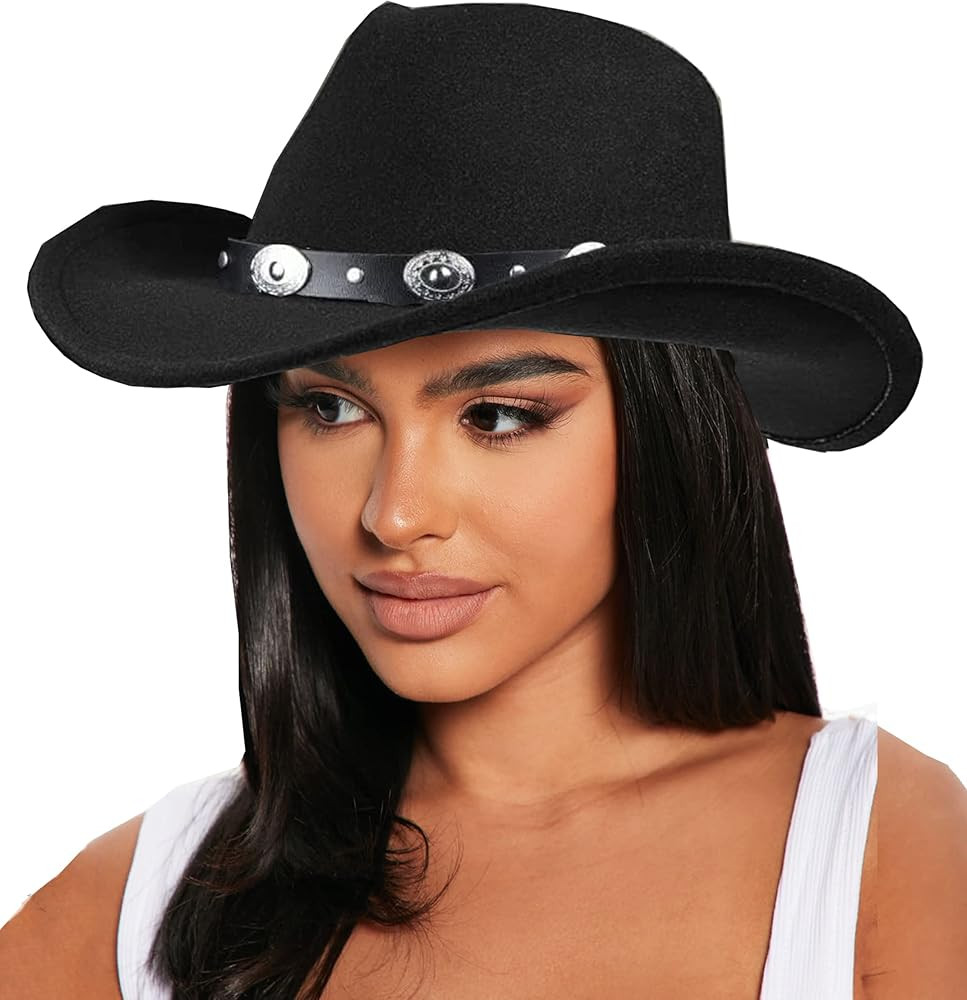 Western Cowboy Hat for Women Outback Cowgirls Felt Fedora Gus Rodeo Hat 22"-22.75" fit for M/L | Amazon (US)