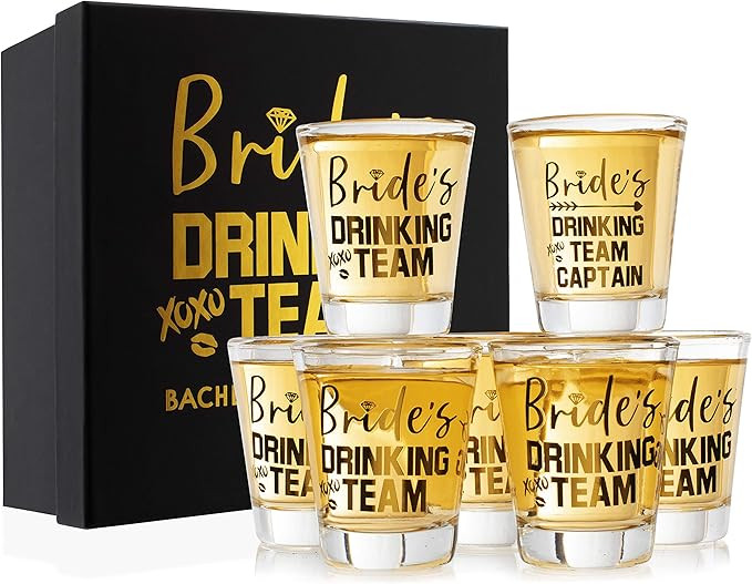 Bridesmaid Gifts - Set of 7, Bride's Drinking Team Shot Glasses - 1.5 oz, Pack of 6 Bride's Drink... | Amazon (US)