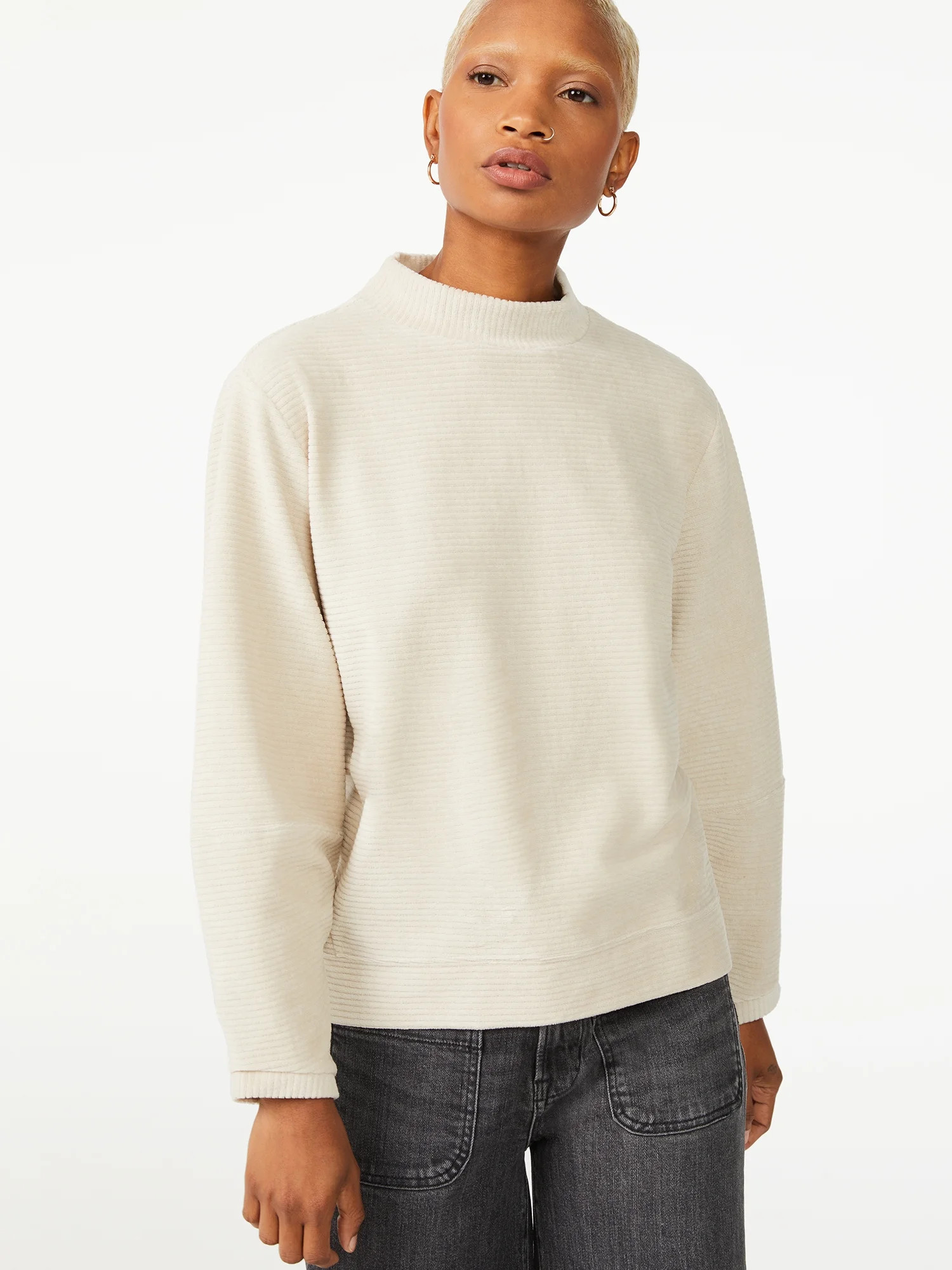 Free Assembly Women's Corduroy Knit Sweatshirt with Lantern Sleeves | Walmart (US)