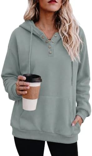 Zeagoo Hoodies for Women Casual Button Collar Drawstring Long Sleeve Hooded Sweatshirt Pullover T... | Amazon (US)
