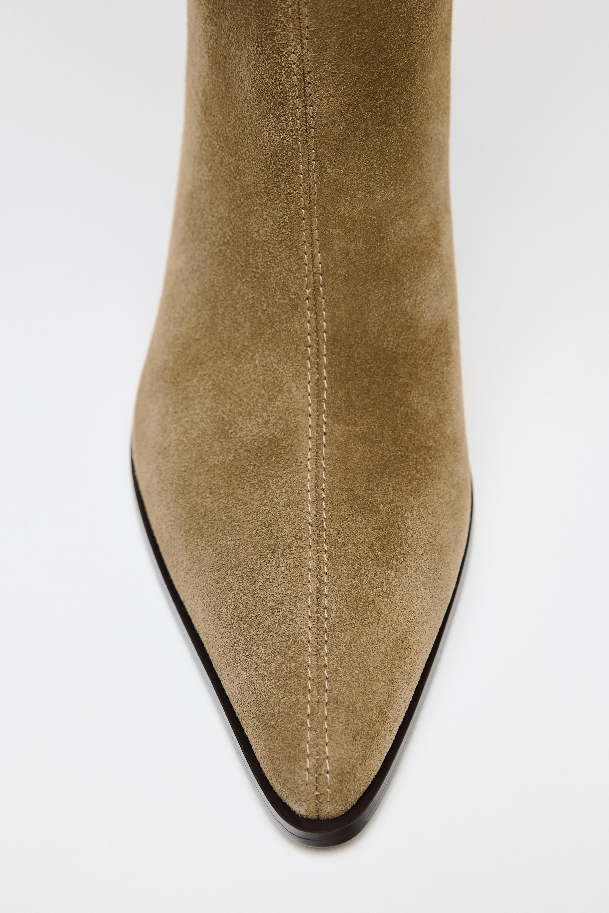 SPLIT LEATHER KITTEN HEEL BOOTS | Zara US