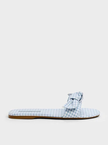 Anika Gingham Knot-Bow Slides
    
         - Light Blue | Charles & Keith US