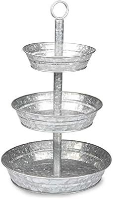 Galvanized Three Tiered Serving Stand - 3 Tier Metal Tray Platter for Cake, Dessert, Shrimp, Appe... | Amazon (US)