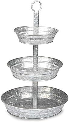 Galvanized Three Tiered Serving Stand - 3 Tier Metal Tray Platter for Cake, Dessert, Shrimp, Appe... | Amazon (US)