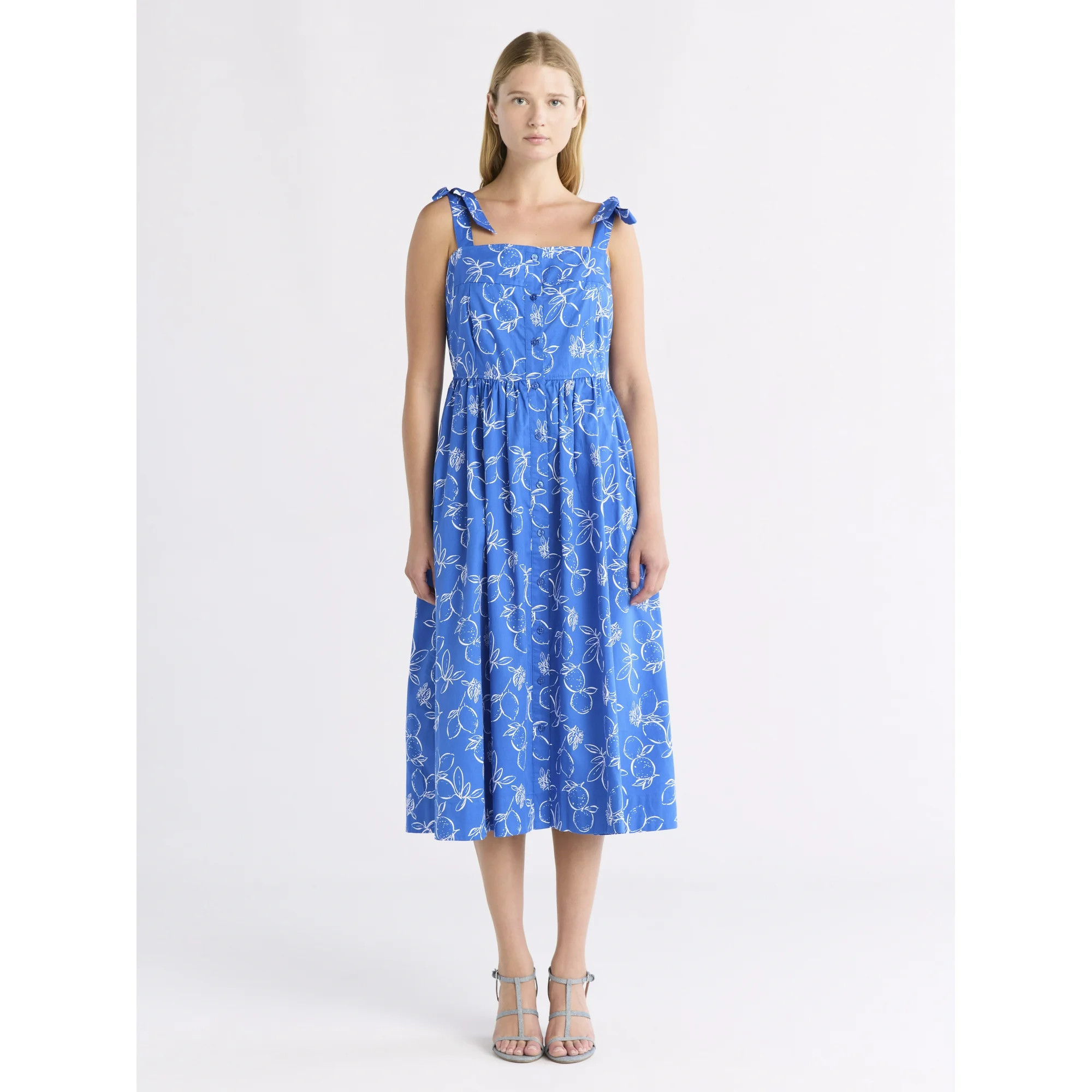 Free Assembly Women's and Women's Plus Sleeveless Cotton Midi Dress with Tie Shoulders, XS-4X | Walmart (US)