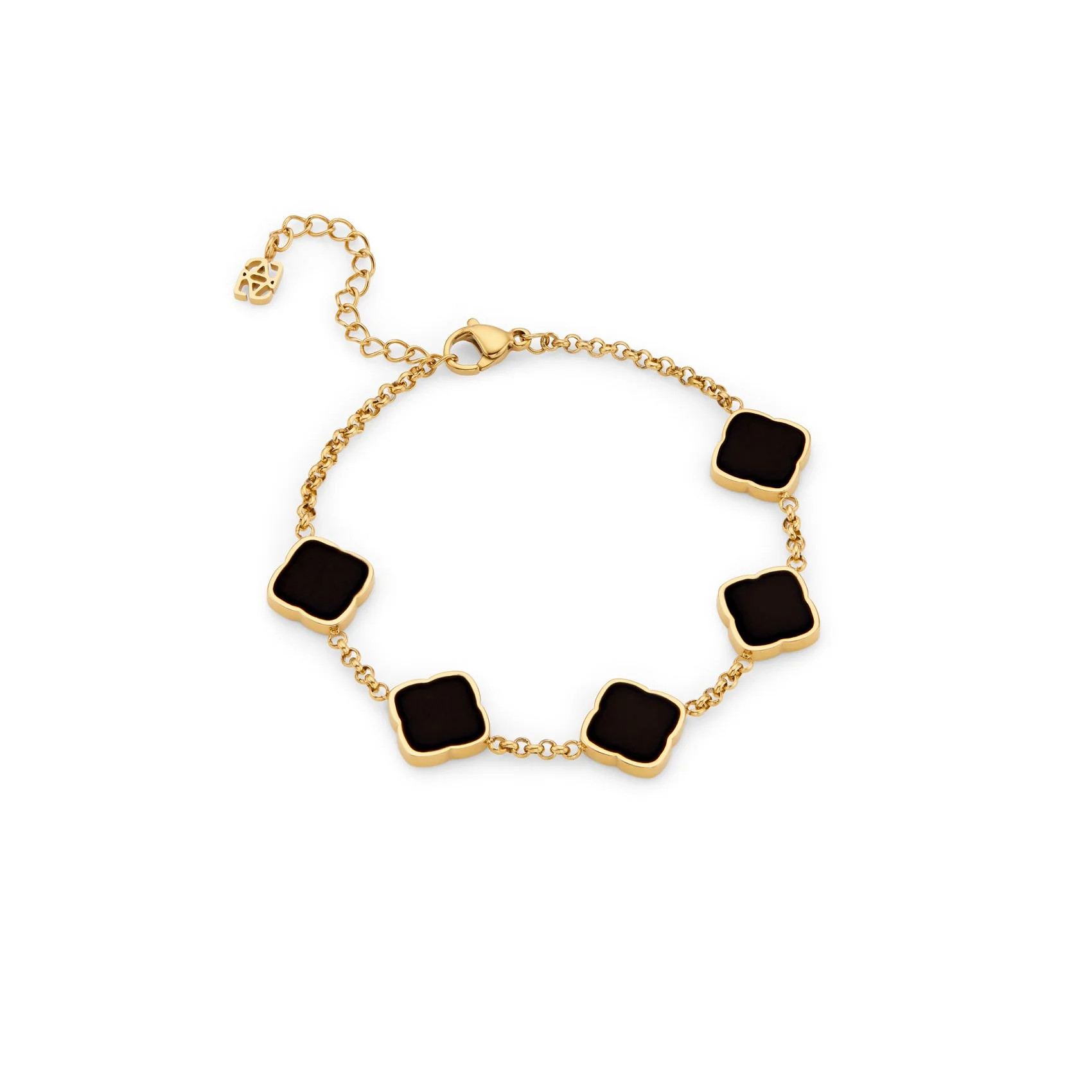 Black Enamel Multi Clover Bracelet (Gold) | Abbott Lyon