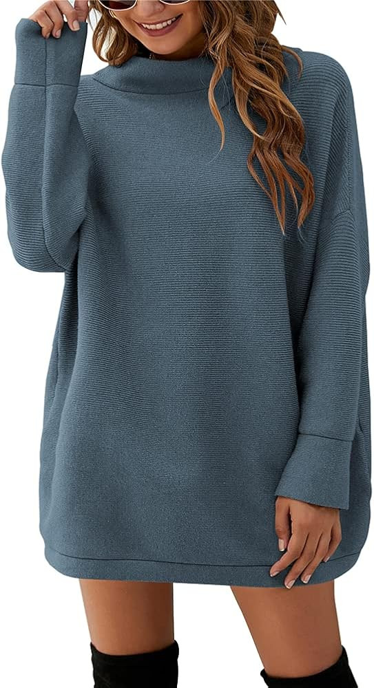 MISSJOY Women Casual Turtleneck Batwing Sleeve Slouchy Oversized Ribbed Knit Tunic Sweaters | Amazon (US)