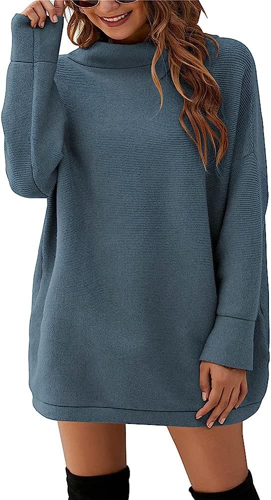 MISSJOY Women Casual Turtleneck Batwing Sleeve Slouchy Oversized Ribbed Knit Tunic Sweaters | Amazon (US)