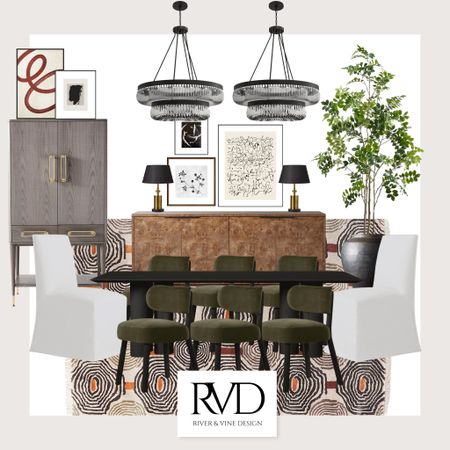 Bring an edgy touch to a dining room space by incorporating accents of black, olive and rust
.
#shopltk, #shopltkhome, #shoprvd, #diningchairs, #diningtable, #edgydesign, #diningfurniture, #buffetlamps, #buffettablelamps, #abstractpatternrugs, #abstractartwork

#LTKFind #LTKstyletip #LTKhome