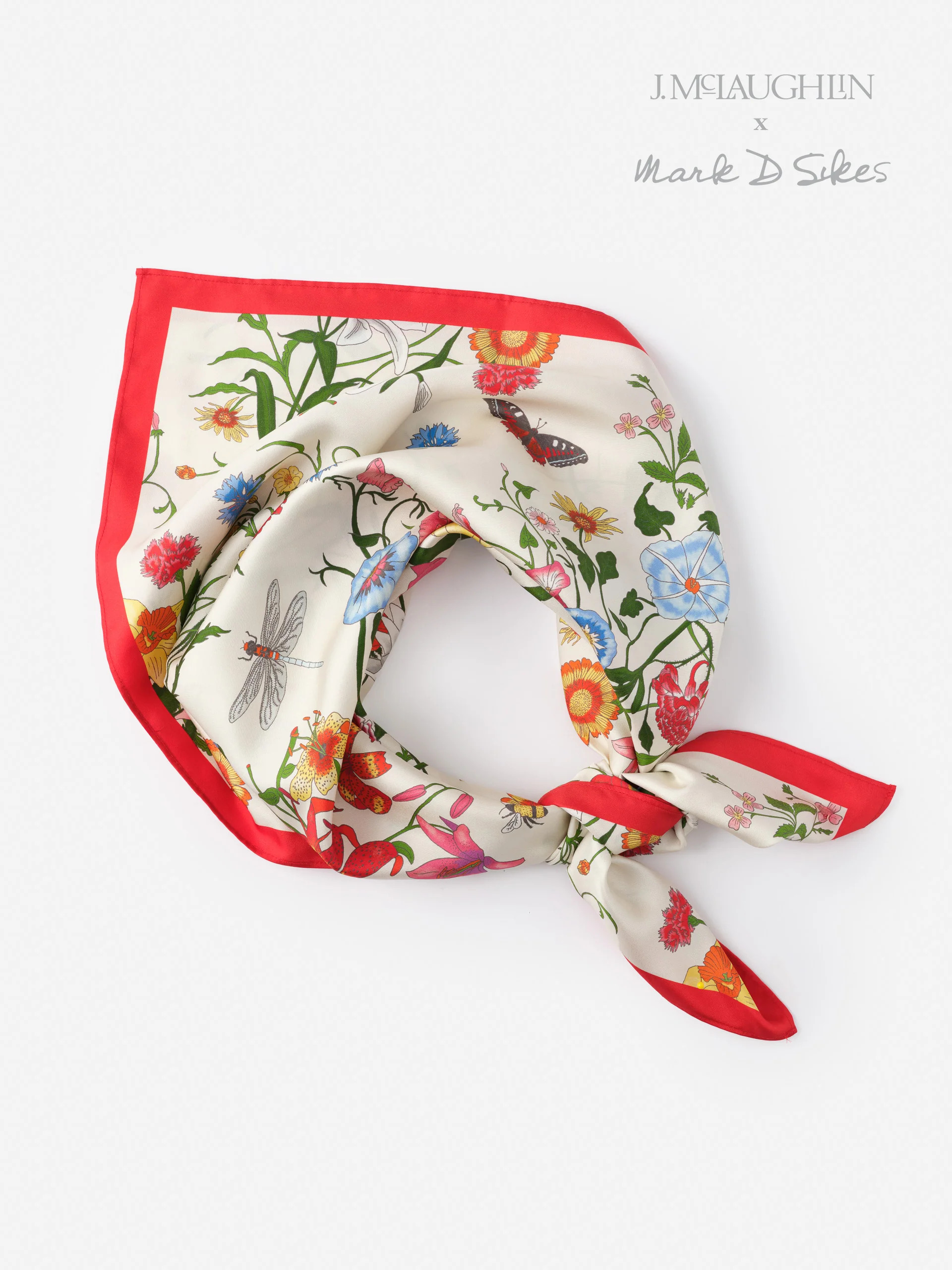 Off_White/Multi Dragonfly Garden Square Kyleigh Silk Scarf | Women's Scarves | J.McLaughlin | J.McLaughlin