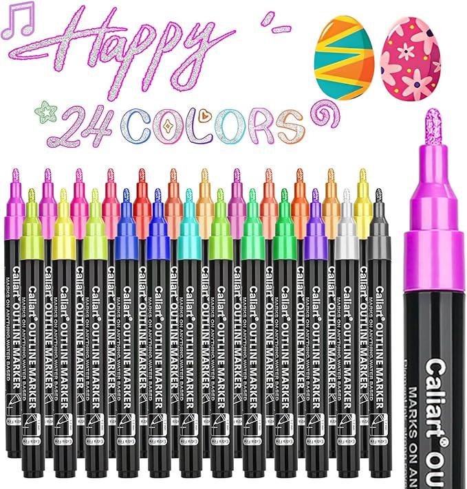 Caliart 24-Color Shimmer Double-Line Drawing Doodle Outline Markers, Teen Girl Gifts Trendy Stuff... | Amazon (US)