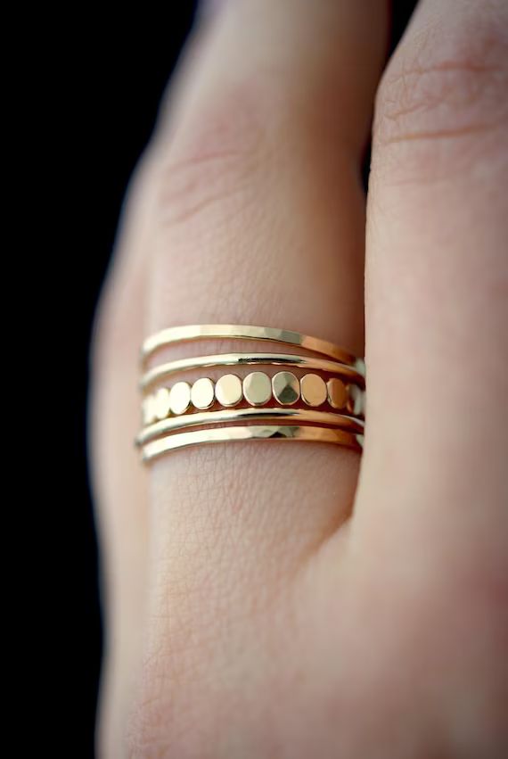 Medium Thickness Gold Bead stacking ring set gold stack ring | Etsy | Etsy (US)