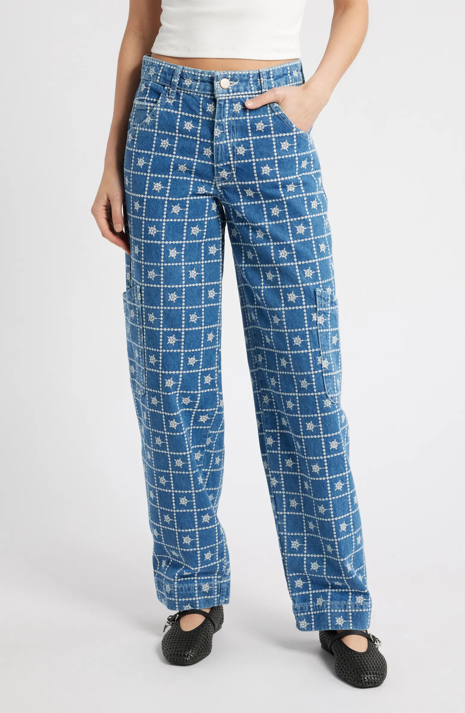 Embroidered Straight Leg Organic Cotton Jeans | Nordstrom