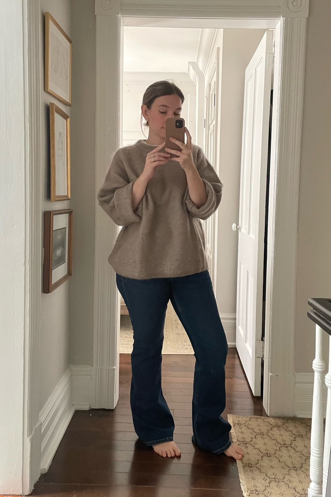 Cozy beige mohair wool oversized sweater & medium wash flare jeans (under $30)

#LTKFindsUnder50
