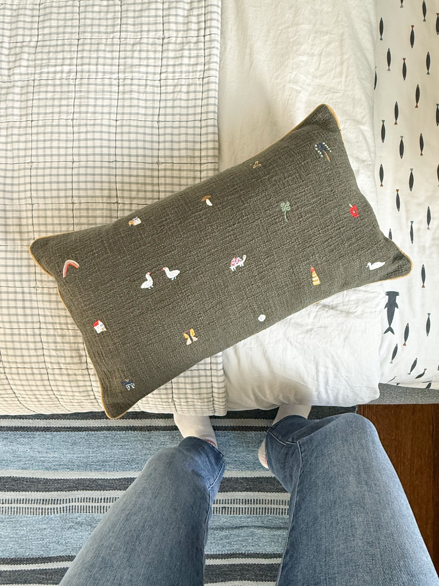 I love a cute pattern mix in a kid’s bedroom! Stripes rug, solid duvet, fun sheets,  the cutest gingham quilt and this little embroidered pillow!!!

#LTKHome #LTKmomlife #LTKKids
