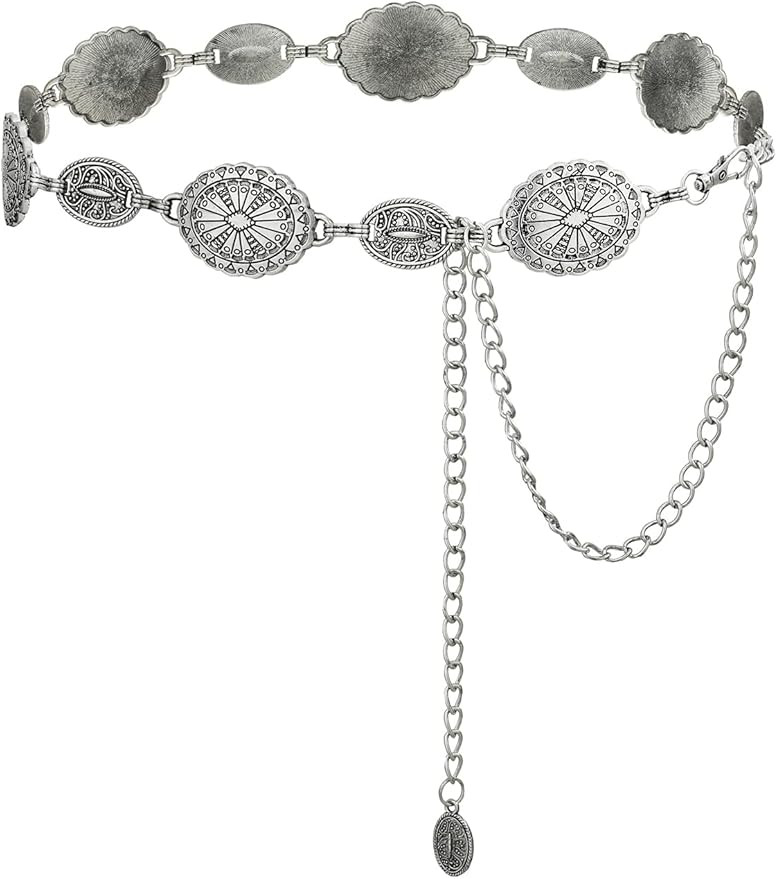 TOPACC Western Metal Concho Belt for Women Cowgirl Chain Belts for Dresses Jeans Country Concert ... | Amazon (US)