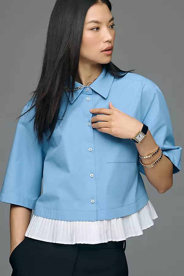 Maeve Short-Sleeve Pleated Hem Top | Anthropologie (US)