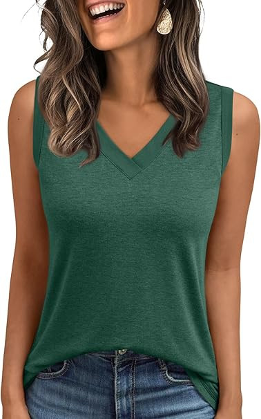 AUTOMET Tank Top Women Summer 2026 Casual Spring V Neck Sleeveless Tee Shirt Basic Trendy Beach V... | Amazon (US)