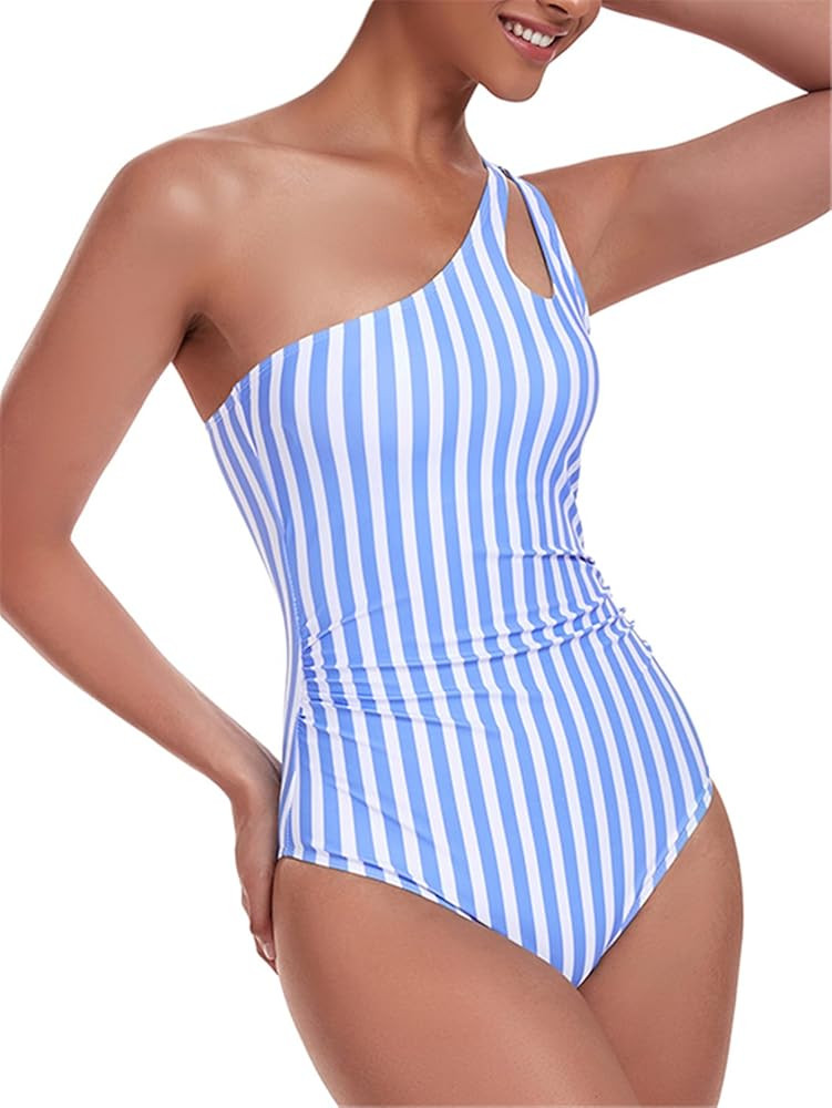 Women One Shoulder One Piece Swimsuit Tummy Control Bathing Suits Modest Full Coverage Keyhole Sw... | Amazon (US)