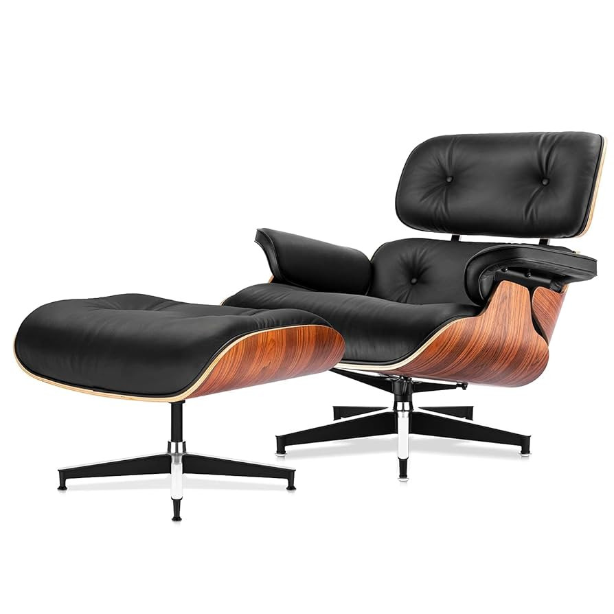 Top Black Grain Leather, Mid Century Chaise Lounge Chair and Ottoman, Modern Chair Classic Design... | Amazon (US)